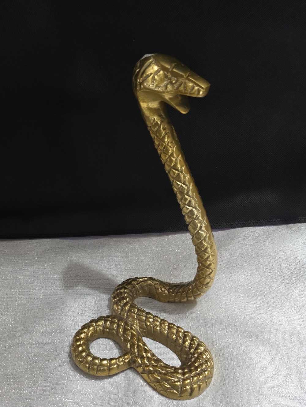 Gold Metal Coiled Cobra Snake Figurine Decorative Accent
